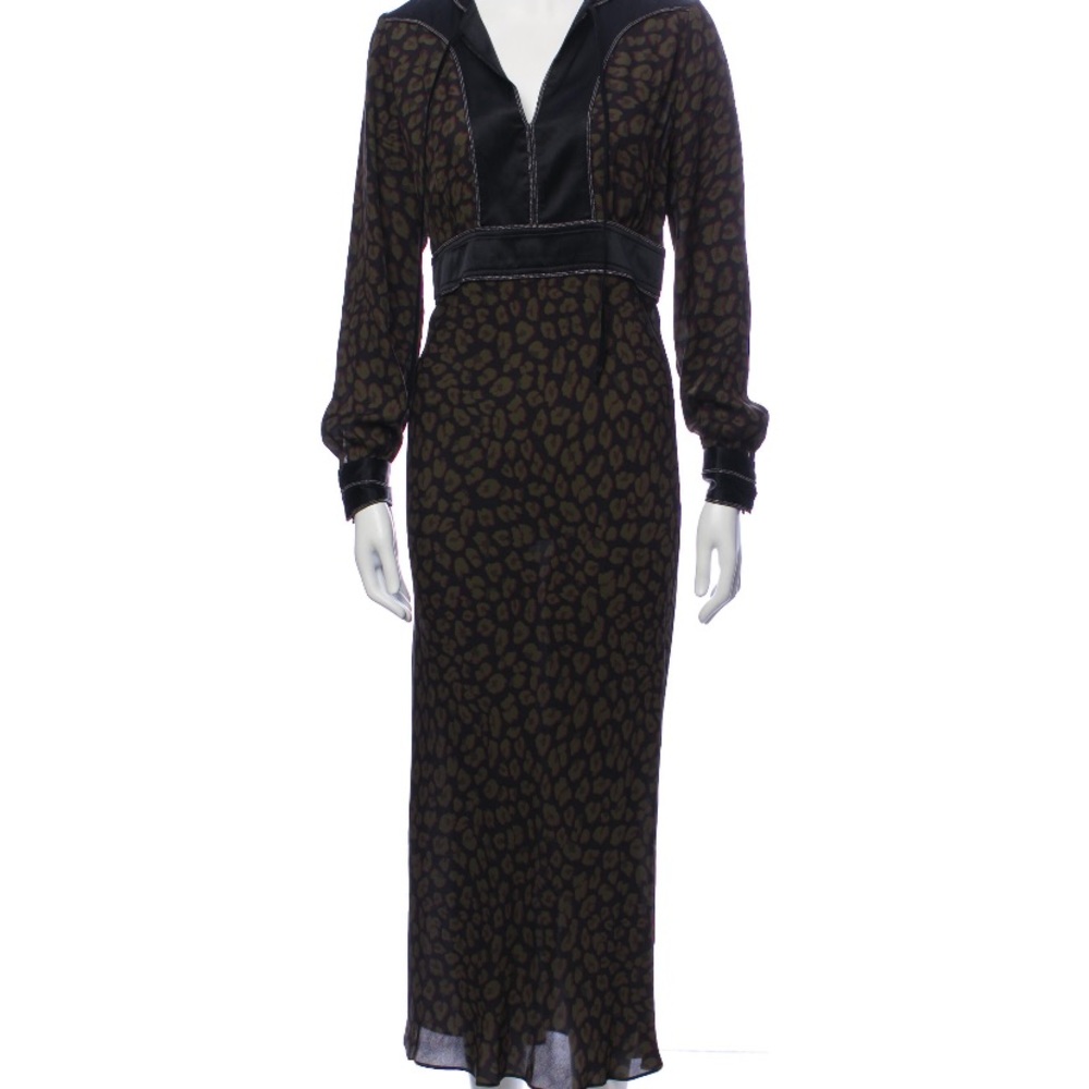 Veronica Beard Black and Olive Leopard-Print Long Dress